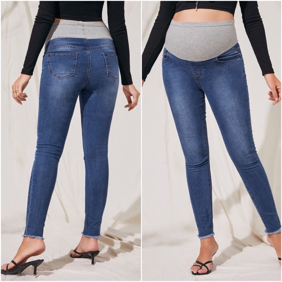 MATERNITY wide waist frayed hem skinny jeans - Picture 2 of 2